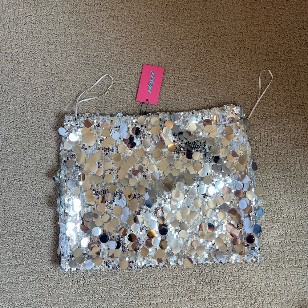 Mini sparkly silver skirt